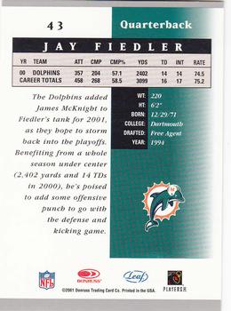 2001 Leaf Certified Materials #43 Jay Fiedler Back