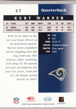 2001 Leaf Certified Materials #57 Kurt Warner Back