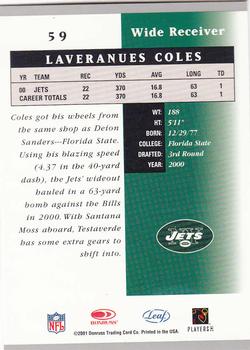 2001 Leaf Certified Materials #59 Laveranues Coles Back