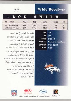 2001 Leaf Certified Materials #77 Rod Smith Back