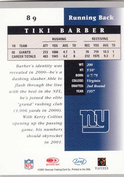 2001 Leaf Certified Materials #89 Tiki Barber Back