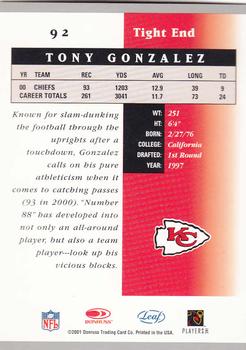 2001 Leaf Certified Materials #92 Tony Gonzalez Back