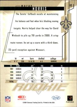 2001 Leaf Rookies & Stars #113 Moran Norris Back