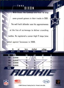 2001 Leaf Rookies & Stars #142 Tony Dixon Back