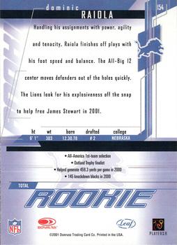 2001 Leaf Rookies & Stars #154 Dominic Raiola Back