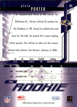 2001 Leaf Rookies & Stars #183 Alvin Porter Back