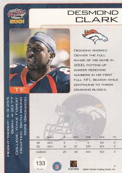 2001 Pacific #133 Desmond Clark Back