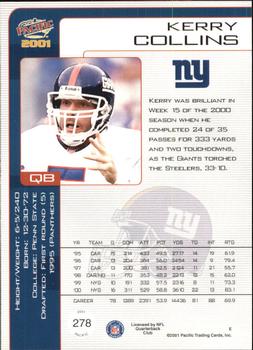 2001 Pacific #278 Kerry Collins Back