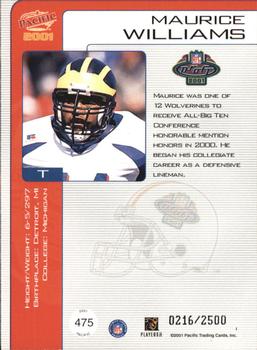 2001 Pacific #475 Maurice Williams Back