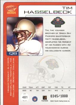 2001 Pacific #481 Tim Hasselbeck Back
