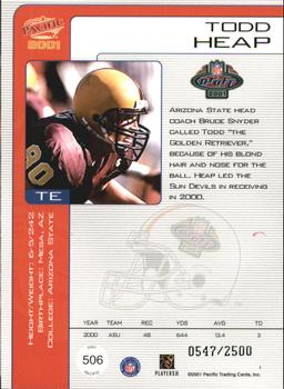 2001 Pacific #506 Todd Heap Back