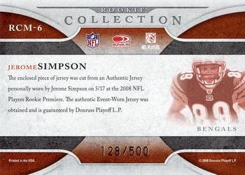 2008 Donruss Threads - Rookie Collection Materials #RCM-6 Jerome Simpson Back