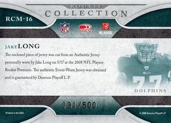 2008 Donruss Threads - Rookie Collection Materials #RCM-16 Jake Long Back