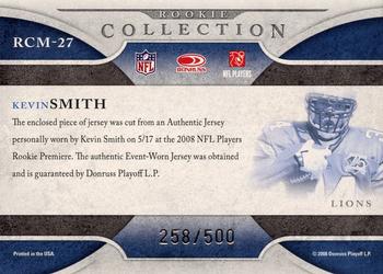 2008 Donruss Threads - Rookie Collection Materials #RCM-27 Kevin Smith Back