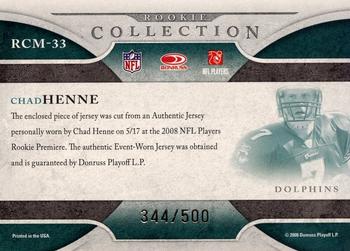 2008 Donruss Threads - Rookie Collection Materials #RCM-33 Chad Henne Back