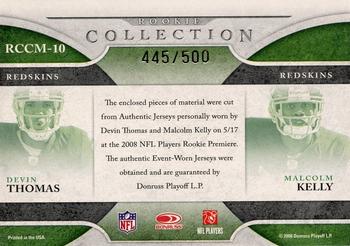 2008 Donruss Threads - Rookie Collection Materials Combo #RCCM-10 Devin Thomas / Malcolm Kelly Back