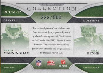 2008 Donruss Threads - Rookie Collection Materials Combo #RCCM-12 Mario Manningham / Chad Henne Back