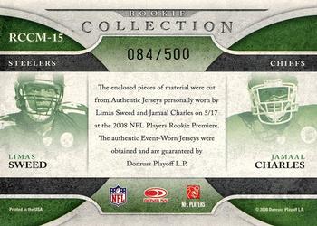 2008 Donruss Threads - Rookie Collection Materials Combo #RCCM-15 Limas Sweed / Jamaal Charles Back