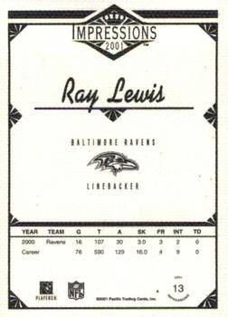 2001 Pacific Canvas Impressions #13 Ray Lewis Back