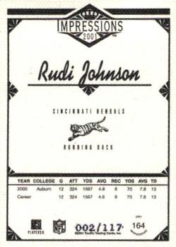 2001 Pacific Canvas Impressions #164 Rudi Johnson Back