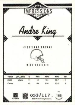 2001 Pacific Canvas Impressions #166 Andre King Back