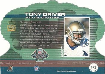 2001 Pacific Crown Royale #172 Tony Driver Back