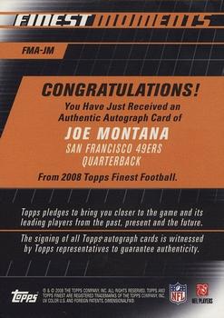 2008 Finest - Moments Autographs #FMA-JM Joe Montana Back