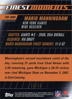 2008 Finest - Moments Black Refractors #FM-MM Mario Manningham Back