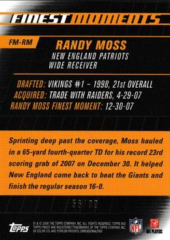 2008 Finest - Moments Black Refractors #FM-RM Randy Moss Back