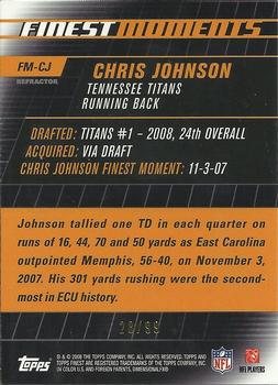 2008 Finest - Moments Black Refractors #FM-CJ Chris Johnson Back