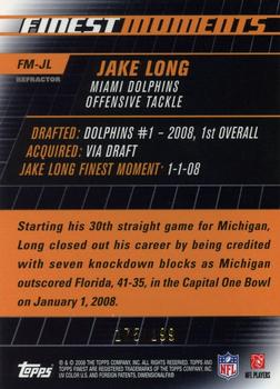 2008 Finest - Moments Green Refractors #FM-JL Jake Long Back