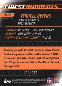 2008 Finest - Moments Green Refractors #FM-TO Terrell Owens Back