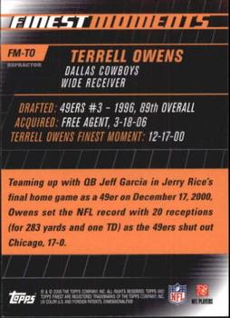2008 Finest - Moments Refractors #FM-TO Terrell Owens Back