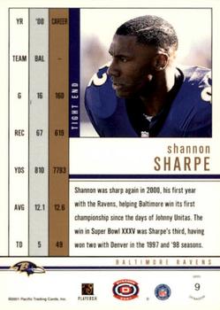 2001 Pacific Dynagon #9 Shannon Sharpe Back