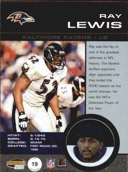 2001 Pacific Invincible #19 Ray Lewis Back