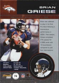 2001 Pacific Invincible #74 Brian Griese Back