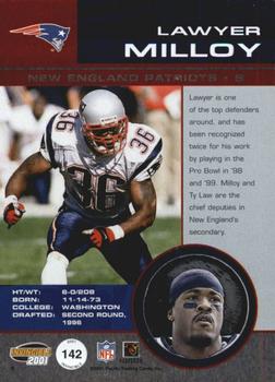 2001 Pacific Invincible #142 Lawyer Milloy Back