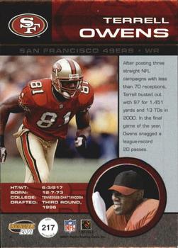 2001 Pacific Invincible #217 Terrell Owens Back