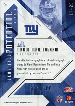 2008 Leaf Certified Materials - Certified Potential Autographs #CP-23 Mario Manningham Back