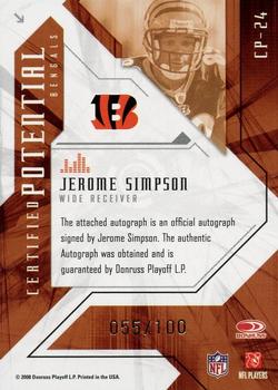 2008 Leaf Certified Materials - Certified Potential Autographs #CP-24 Jerome Simpson Back