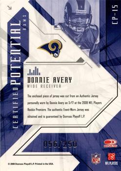 2008 Leaf Certified Materials - Certified Potential Materials #CP-15 Donnie Avery Back
