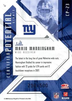2008 Leaf Certified Materials - Certified Potential Mirror #CP-23 Mario Manningham Back