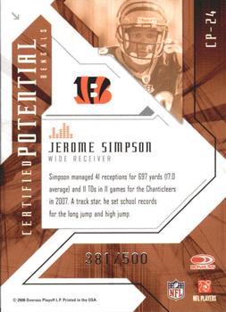 2008 Leaf Certified Materials - Certified Potential Mirror #CP-24 Jerome Simpson Back