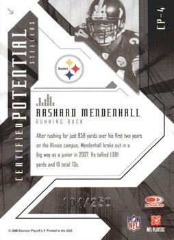 2008 Leaf Certified Materials - Certified Potential Red #CP-4 Rashard Mendenhall Back