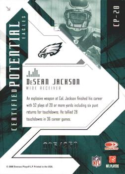 2008 Leaf Certified Materials - Certified Potential Red #CP-20 DeSean Jackson Back