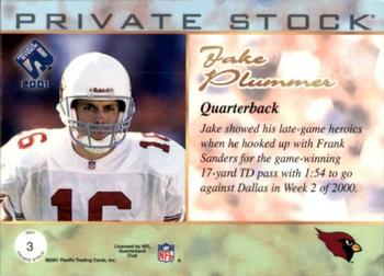 2001 Pacific Private Stock #3 Jake Plummer Back