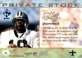 2001 Pacific Private Stock #58 Jeff Blake Back