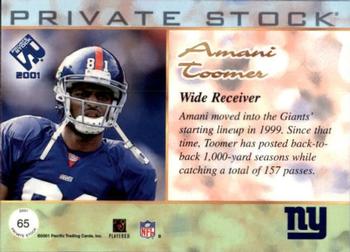 2001 Pacific Private Stock #65 Amani Toomer Back