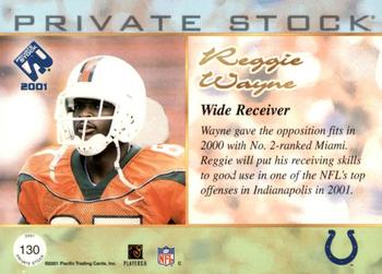 2001 Pacific Private Stock #130 Reggie Wayne Back