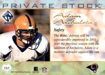 2001 Pacific Private Stock #157 Adam Archuleta Back